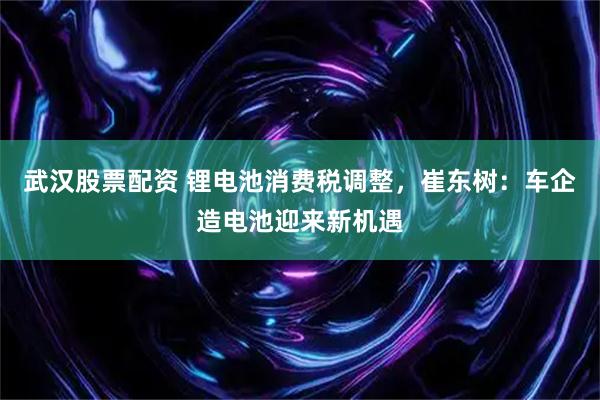 武汉股票配资 锂电池消费税调整,崔东树:车企造电池迎来新机遇